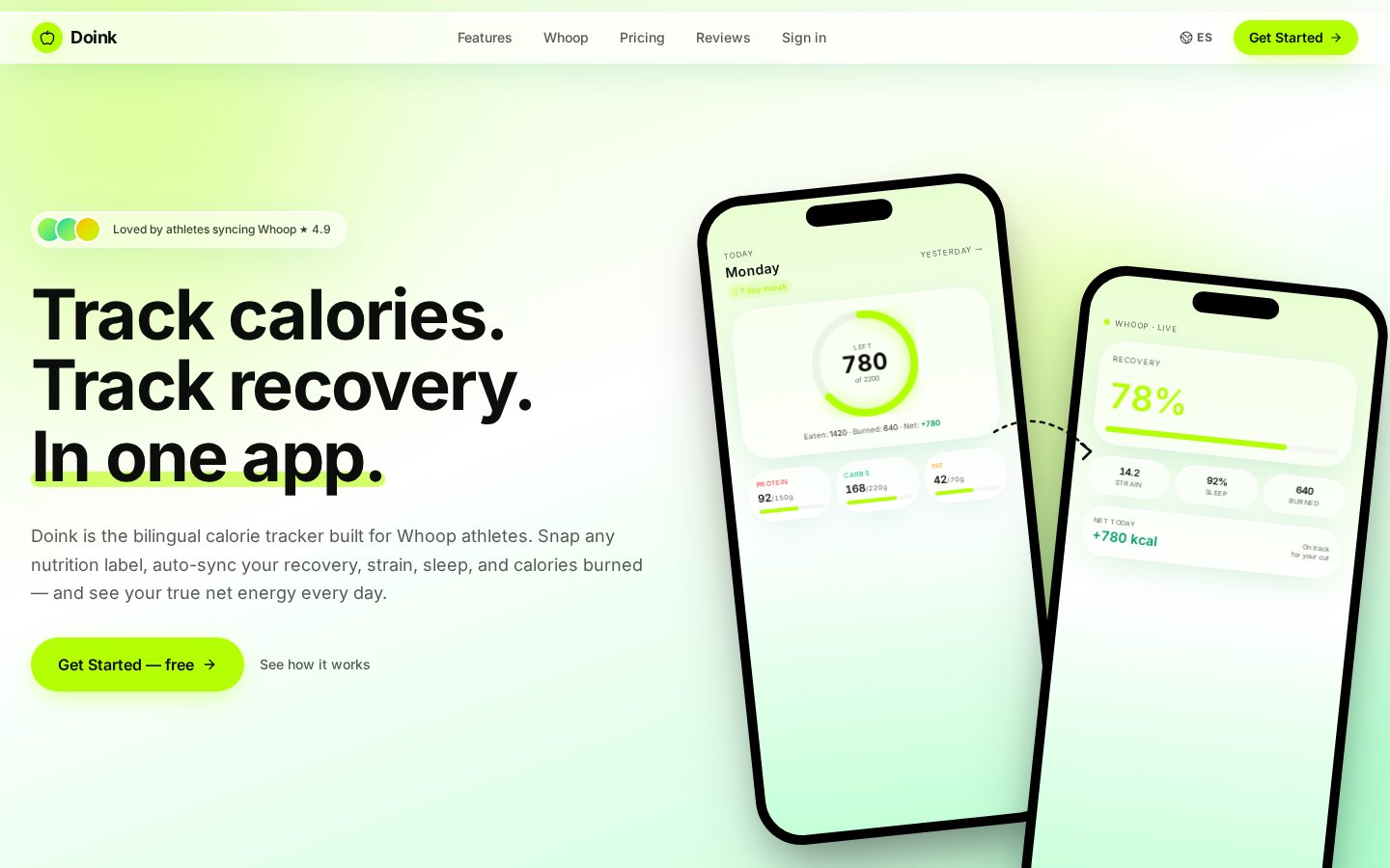 Doink Nutrition & Fitness Tracker website preview